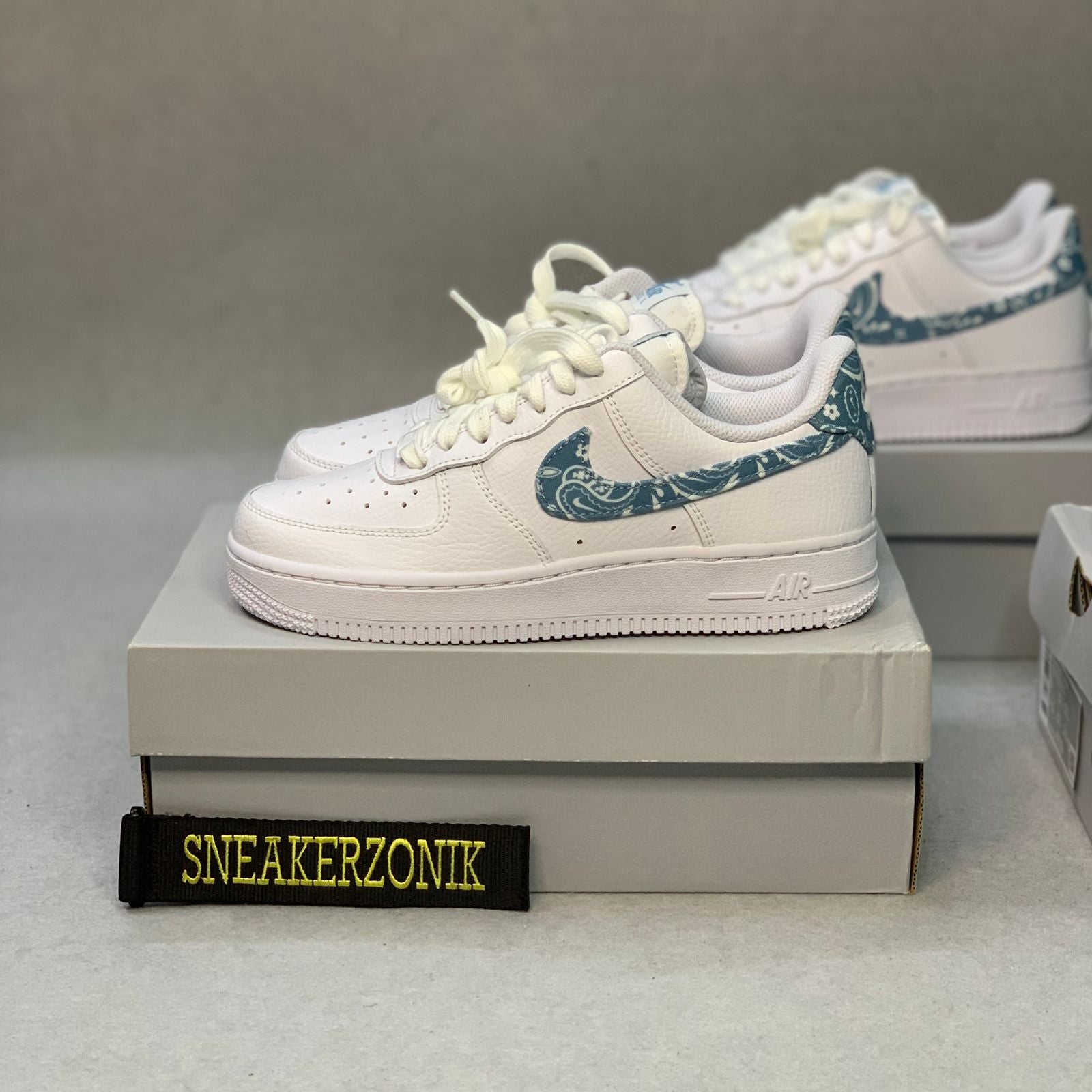 Nike Air Force 1 Essential White Worn Blue Paisley