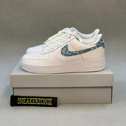 Nike Air Force 1 Essential White Worn Blue Paisley - sneakerzonik